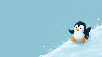 Obraz premium Cute Penguin Sliding on Icy Surface