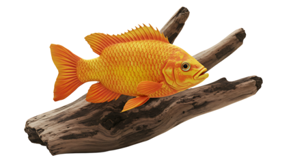  Orange Goldfish Exploring Aquarium Driftwood