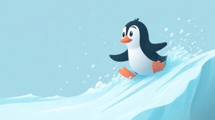 Naklejka premium Playful Penguin Sliding on Snowy Surface