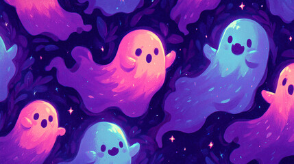 funny neon ghosts illustration – perfect for halloween party invitations, posters, or themed social media posts