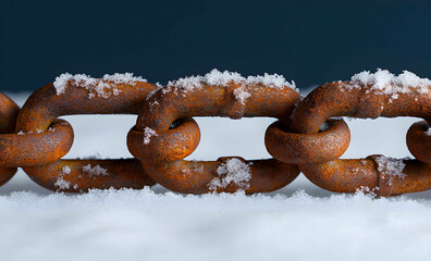 rusty chain on the snow
