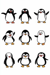 Cute penguin characters in various poses