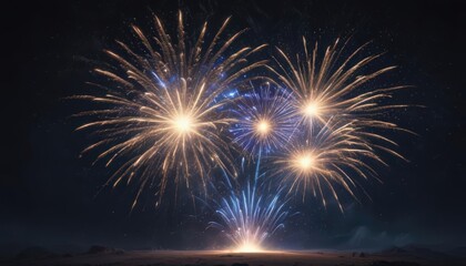 Vibrant blue fireworks exploding in dark, starry expanse , sparklers, element, night