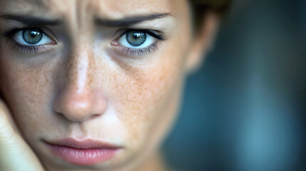 Concerned young woman face closeup