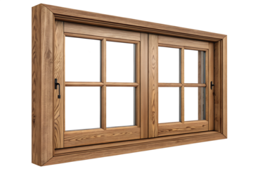 wooden window frame isolated on white or transparent png