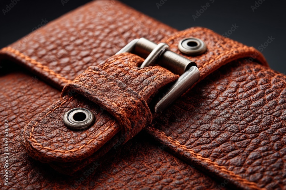 Poster Detailed view of a rustic leather wallet showcasing craftsmanship and texture under soft lighting