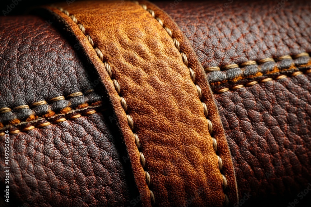 Aufkleber close-up view of textured leather showcasing craftsmanship and design in a rich color palette