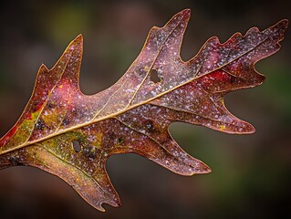 Fototapeta premium A Detailed Texture and a Natural Blur in a Macro Shot of an Oak Leaf with Fall Colors