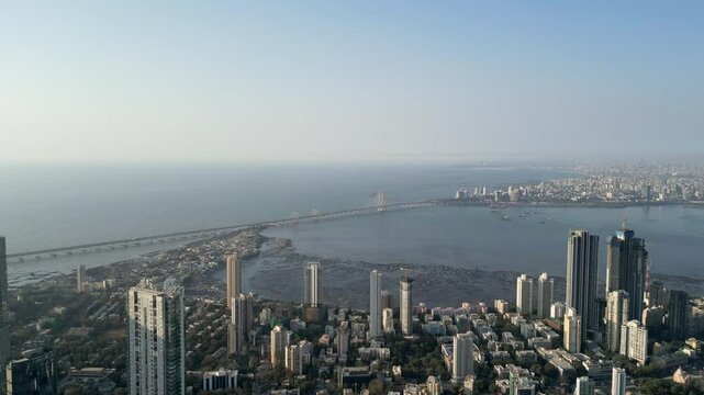 Worli sea link Mumbai bird eye view drone shot