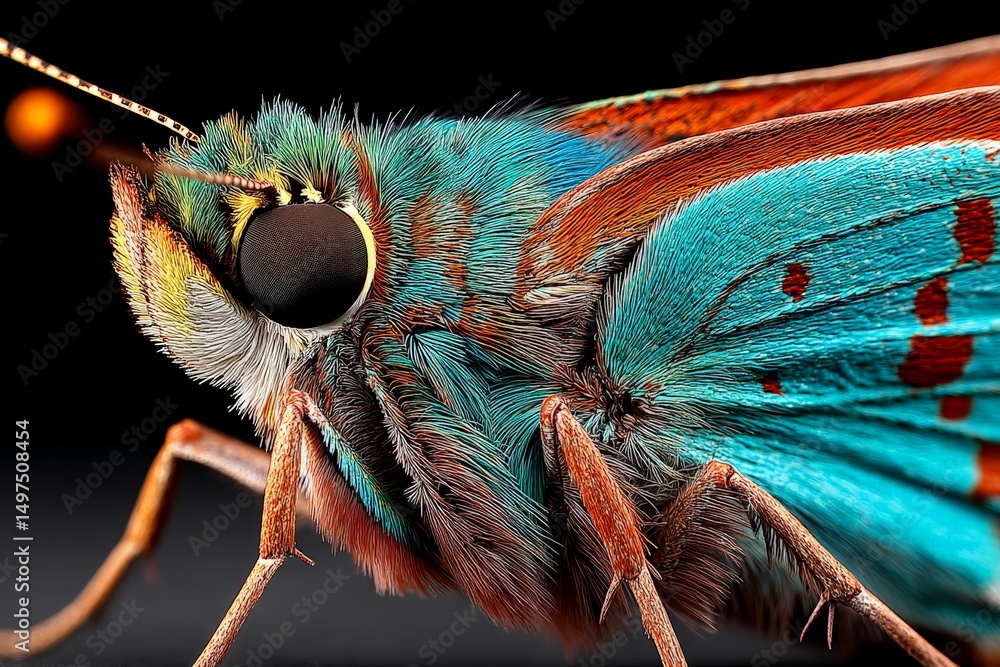 Poster detailed close-up of a vibrant butterfly showcasing intricate patterns and colors during daylight ho