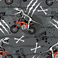 Cartoon bright pattern with  a t rex skeleton. for T-shirts, textiles, clothes, wrapping paper , and more