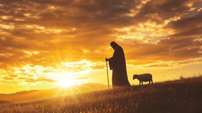 The poignant image of a shepherd figure representing Jesus with a missing lamb.