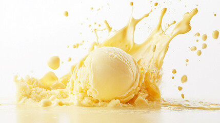 Vanilla ice cream splashing on a white background