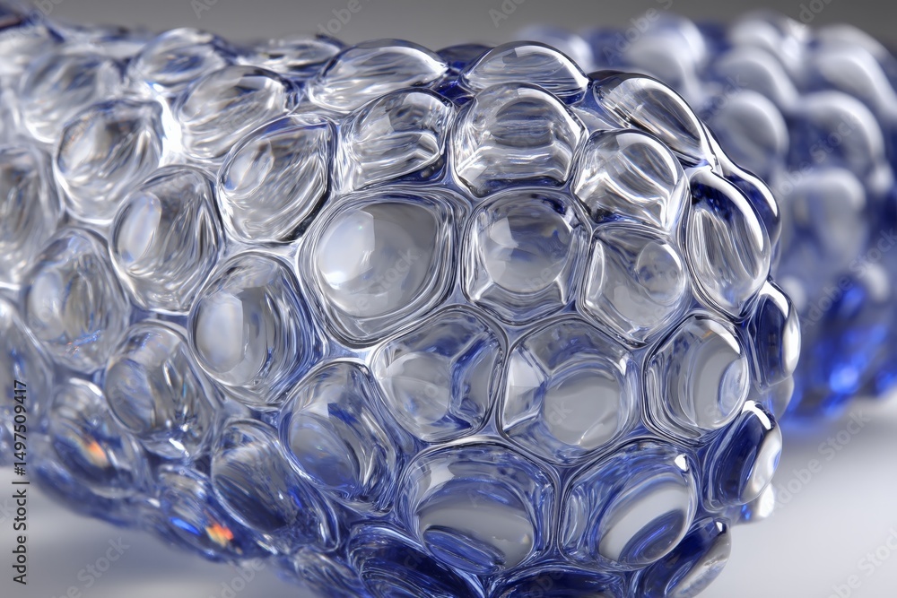 Poster unique abstract glass sculpture with bubble-like texture displayed against a dark background
