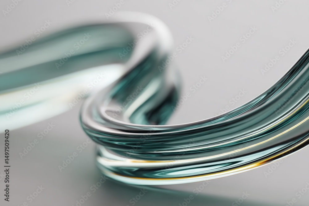 Aufkleber glass sculpture with flowing curves and vibrant colors displayed on a neutral surface in an artistic