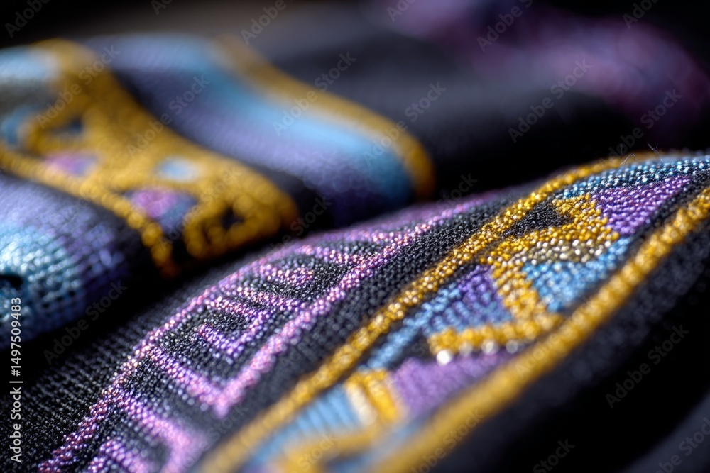 Poster colorful textile weaving showcasing intricate patterns and craftsmanship in a local artisan workshop