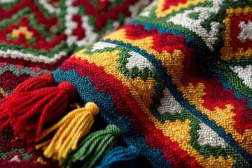 Traditional textile showcasing vibrant colors and intricate patterns from a cultural artisan market