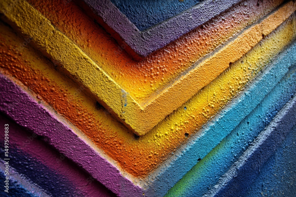 Poster vibrant multicolored abstract wall art showcasing bold patterns in a lively urban setting