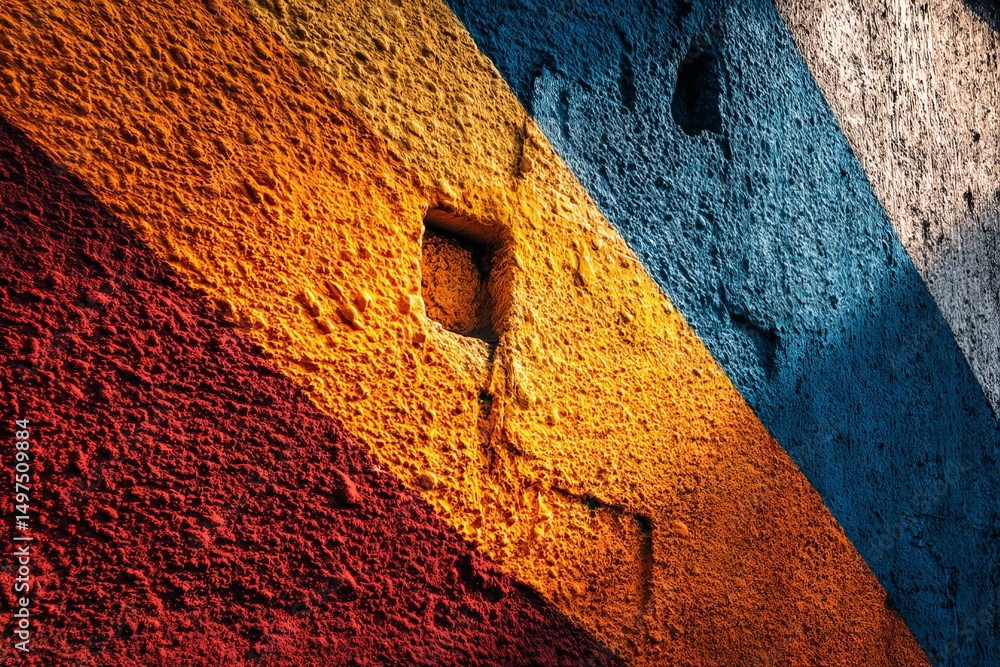 Poster vibrant mural on a textured wall showcasing bold colors and artistic expression in an urban setting