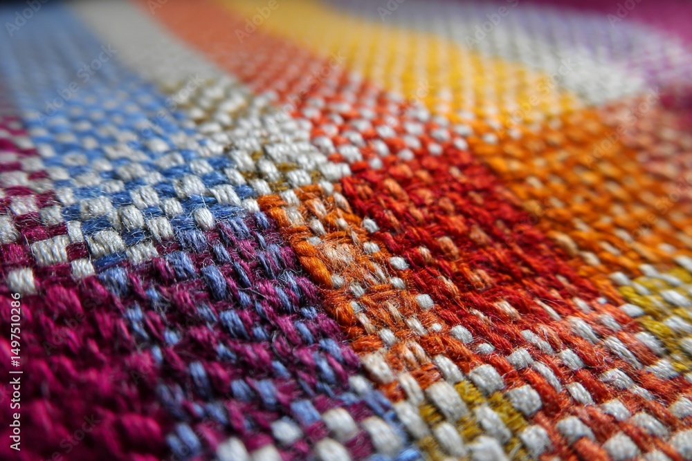 Aufkleber colorful woven textile featuring intricate patterns and textures in warm and cool tones during natur