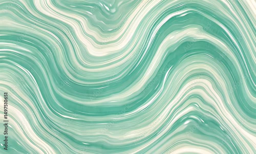Aufkleber abstract fluid motion background in turquoise and white color tones with wavy swirl and smooth textu