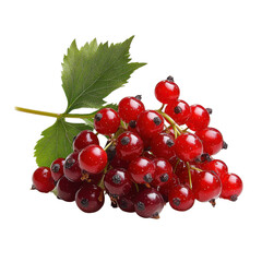 Fresh and Juicy Red Currants on a Green Leaf with Water Droplets, Isolated on White Background, Perfect for Healthy Food and Natural Ingredient Themes Transparent background, PNG