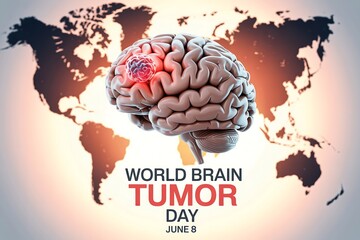 World brain tumor day illustration with brain, tumor, and world map background design