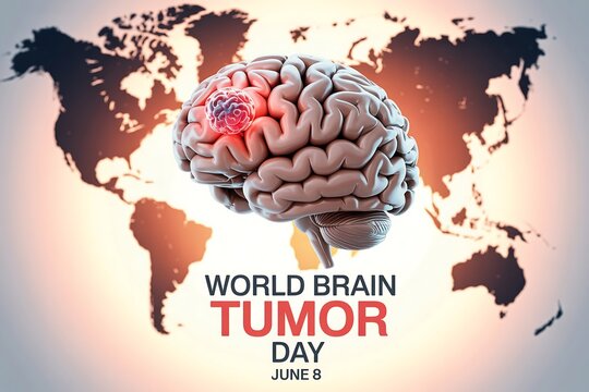 World brain tumor day illustration with brain, tumor, and world map background design - Powered by Adobe