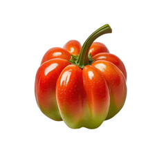 Fresh Red Bell Pepper with Glossy Skin and Curved Stalk Isolated on White Background Perfect for Culinary and Healthy Eating Concepts Transparent background, PNG