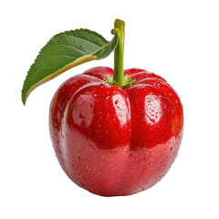 Fresh Red Bell Pepper with Water Droplets and Green Leaf Isolated on White Background for Culinary or Healthy Food Concepts Transparent background, PNG