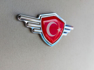 Emblem badge with the flag of Turkey in a Turkish bus