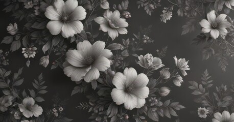 Subtle charcoal floral wallpaper, vintage-inspired delicate blooms and foliage  , charcoal, fabric