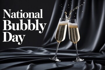 Two champagne glasses toasting with bubbly liquid on national bubbly day background