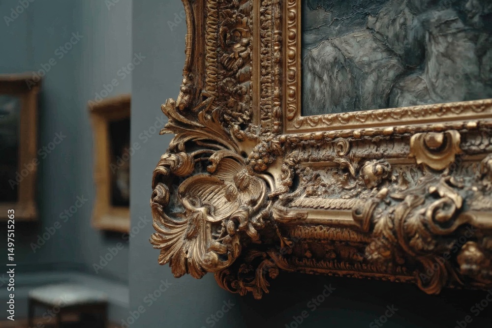 Aufkleber detailed view of an ornate picture frame showcasing artwork in a historic gallery setting
