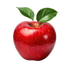 Fresh Red Apple with Green Leaves on White Background, Featuring Vibrant Color and Glossy Texture for Use in Culinary and Health Promotions Transparent background, PNG