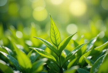 Close-Up of Fresh Tea Leaves in Bright Light
