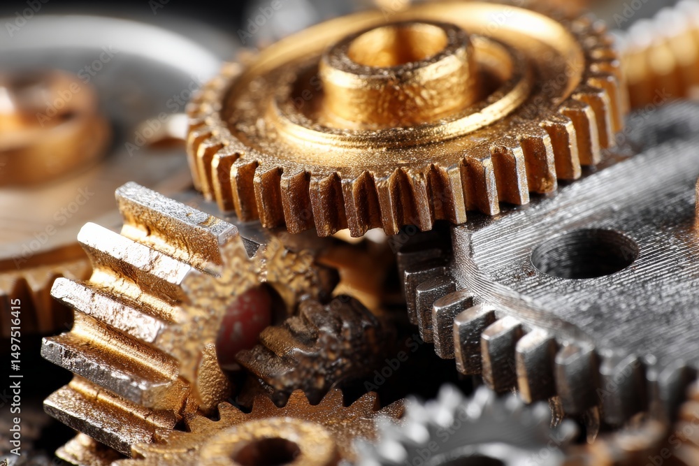 Poster Intricate details of metal gears and cogs showcasing craftsmanship and engineering in close-up view