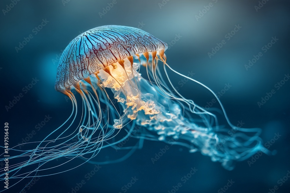 Poster majestic jellyfish floating gracefully in a serene ocean environment during twilight hours