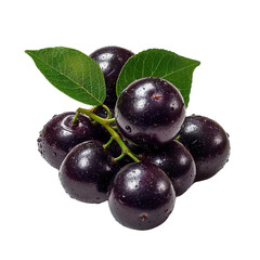Fresh, juicy, and plump dark purple fruits with vibrant green leaves showcasing nature's bounty and healthy food options for culinary delights Transparent background, PNG