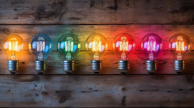 Colorful array of energy-efficient light bulbs