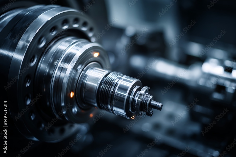 Poster Precision machining process in a modern workshop showcasing intricate metal components