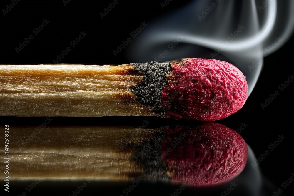 Poster close-up of a burning matchstick with smoke rising in a dark setting