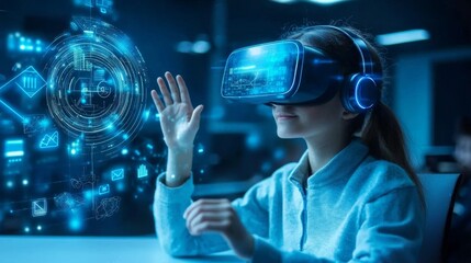 Innovative classroom technology with VR headsets.