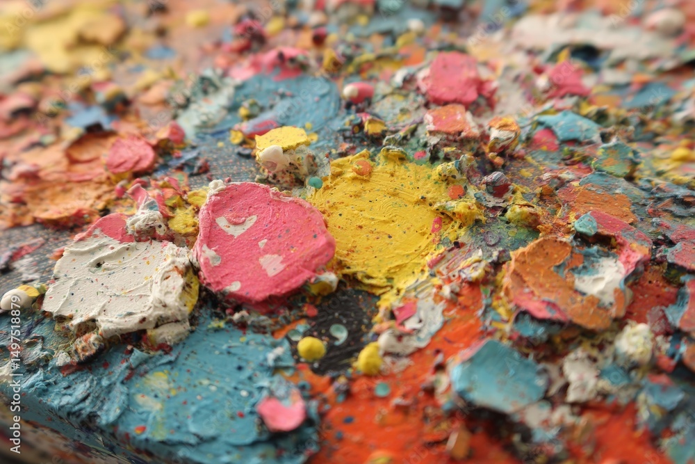 Poster colorful abstract texture featuring vibrant paint droplets on a textured surface
