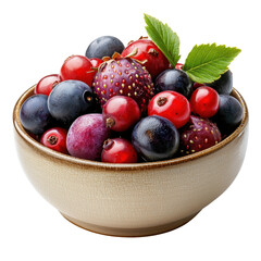 Fresh Mixed Berries in Wooden Bowl with Glossy Finish Perfect for Culinary and Health-Focused Visuals Featuring Strawberries, Blueberries and Raspberries Transparent background, PNG