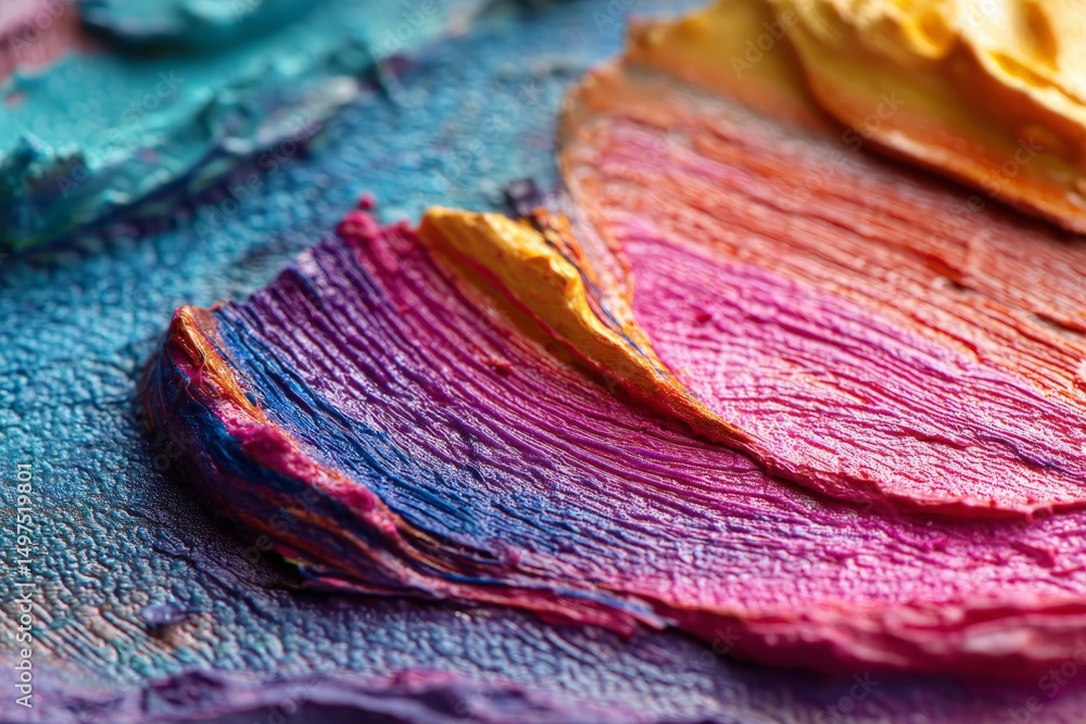 Poster Colorful abstract paint textures created with vibrant hues on a canvas surface in a studio setting