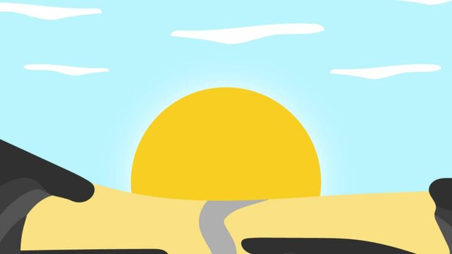 Canyon with sun rock mountains and road landscape vector animation reveal video