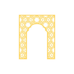 Fototapeta premium Golden Islamic arch gate frame with Arabic beautiful arabesque pattern oriental style, vector traditional Ramadan design