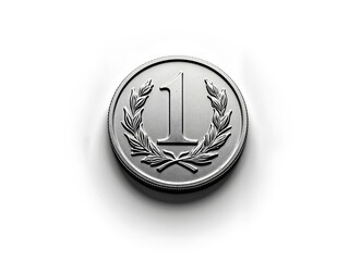 Metallic coin with number one and laurel wreath, ideal for finance, reward, or achievement concepts. Generative AI