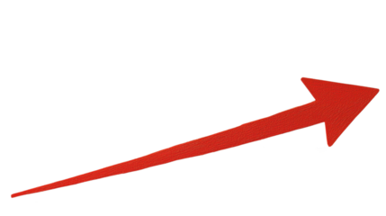 Upward red arrow graph, a simple red arrow graph pointing upwards, representing the concept of stock market growth, stock market growth red arrow graph, on a transparent backgrounds